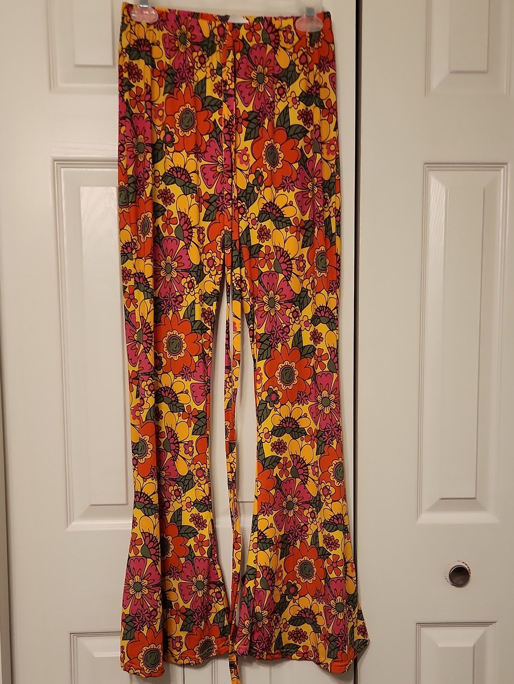 Spirit Halloween Neon Floral Hippie Bell Bottom Costume Pants